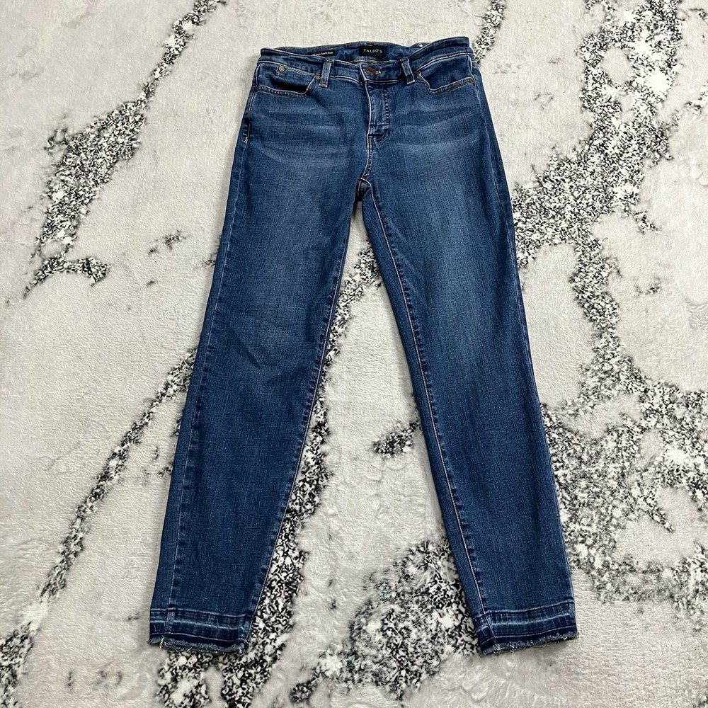 Talbots‎ Slim Ankle Jeans Womens Size 2 Blue Stretch Denim Mid Rise Raw Hem